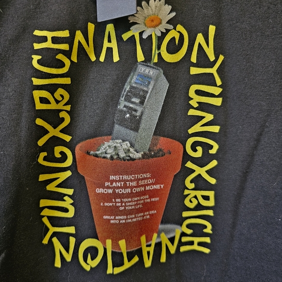 3/$25 🆕 YRN Yung Rich Nation ATM Flower Pot Black Graphic Tee Shirt size Small - Picture 2 of 5